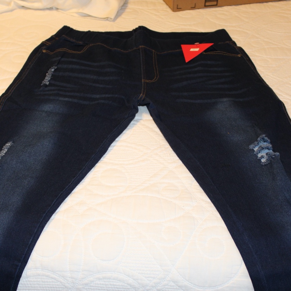Women's PLUS Dark Wash Skinny Jeggings Med Denim